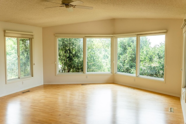 1723 Teton Ln NE, Rochester, MN 55906 - unfurnished room featuring light wood finished floors, ceiling fan, baseboards, a textured ceiling, and lofted ceiling