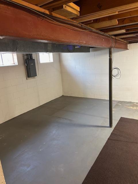 below grade area with electric panel