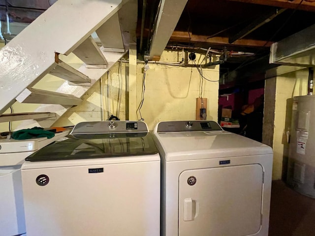 laundry room featuring separate washer and dryer and electric water heater