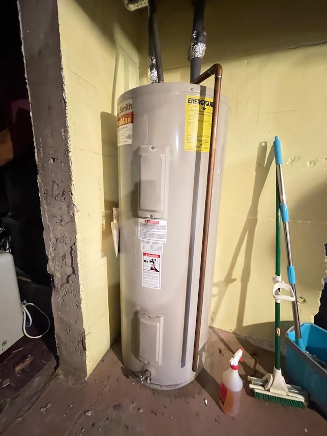 utility room with electric water heater