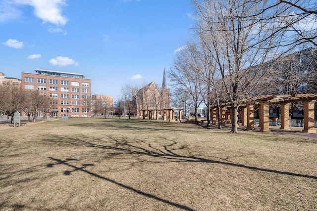 view of property's community with a yard