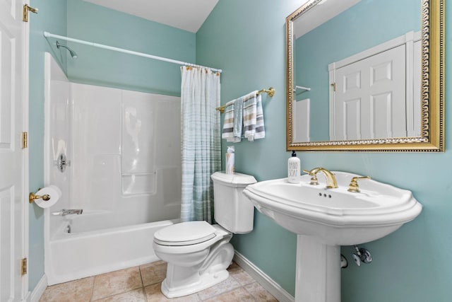 5230 Rebecca Park Trl, Greenfield, MN 55357 - full bath with toilet, baseboards, shower / tub combo, and tile patterned floors