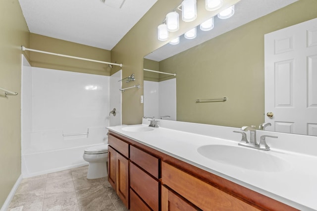 5230 Rebecca Park Trl, Greenfield, MN 55357 - full bathroom with toilet, bathtub / shower combination, double vanity, and baseboards