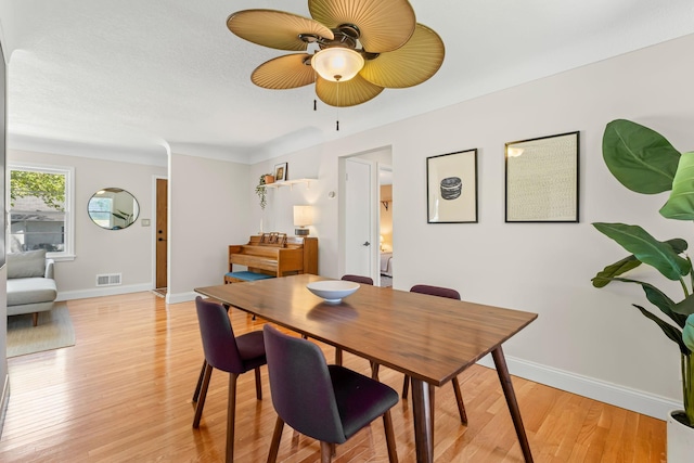 343 41st St, Minneapolis, MN 55409 - dining space featuring light wood-type flooring, a ceiling fan, and baseboards