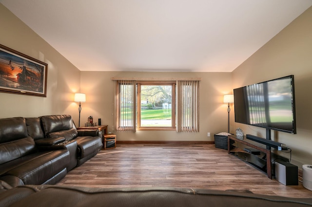 791 Highland Rd, Windom, MN 56101 - living area with wood finished floors, lofted ceiling, and baseboards