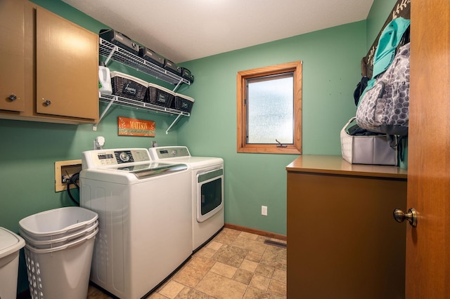 791 Highland Rd, Windom, MN 56101 - washroom with washing machine and dryer, cabinet space, stone finish flooring, and baseboards