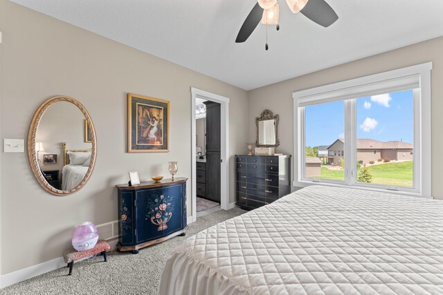 409 10th St NW, Dodge Center, MN 55927 - bedroom with carpet flooring, baseboards, a ceiling fan, and ensuite bathroom