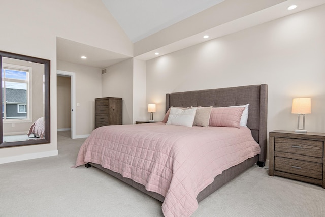 5068 Airlake Draw, Woodbury, MN 55129 - bedroom with light colored carpet, lofted ceiling, recessed lighting, and baseboards