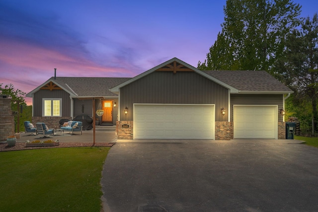 33401 Lakes Trl, Chisago Lake Twp, MN 55045 - single story home featuring asphalt driveway, an attached garage, roof with shingles, and brick siding