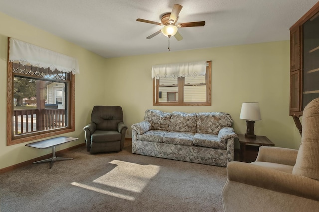 607 Wilson St, Downing, WI 54734 - living area with ceiling fan, carpet flooring, and baseboards