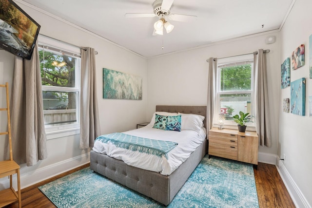 4613 34th Ave S, Minneapolis, MN 55406 - bedroom with wood finished floors, ornamental molding, baseboards, and a ceiling fan