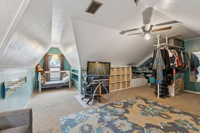 4613 34th Ave S, Minneapolis, MN 55406 - bedroom with carpet floors, lofted ceiling, and a ceiling fan