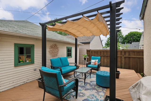 4613 34th Ave S, Minneapolis, MN 55406 - wooden terrace with an outdoor hangout area, a pergola, and fence
