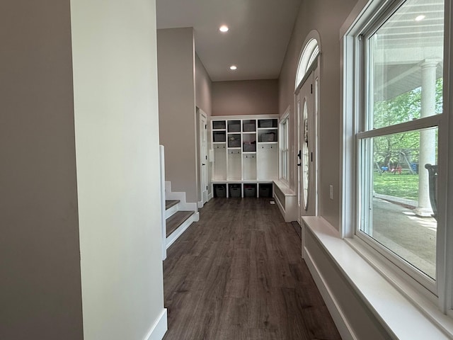 4615 County Road 5 NW, Byron, MN 55920 - mudroom featuring dark wood-style flooring, recessed lighting, and baseboards