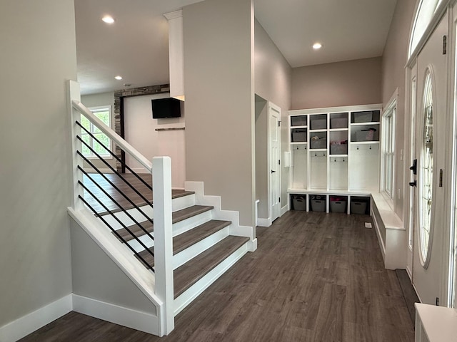 4615 County Road 5 NW, Byron, MN 55920 - mudroom featuring dark wood finished floors, baseboards, and recessed lighting