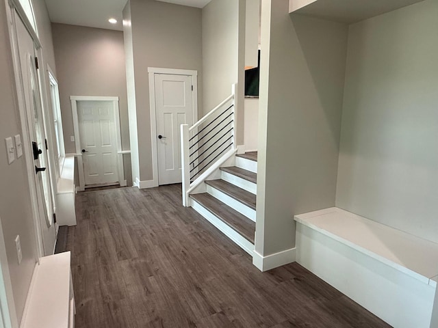 4615 County Road 5 NW, Byron, MN 55920 - interior space featuring baseboards, dark wood-style flooring, recessed lighting, and stairs