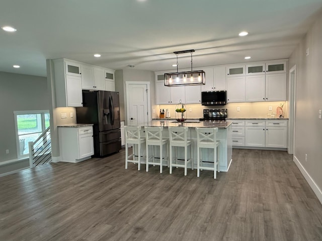 4615 County Road 5 NW, Byron, MN 55920 - kitchen with appliances with stainless steel finishes, dark wood finished floors, white cabinets, and recessed lighting