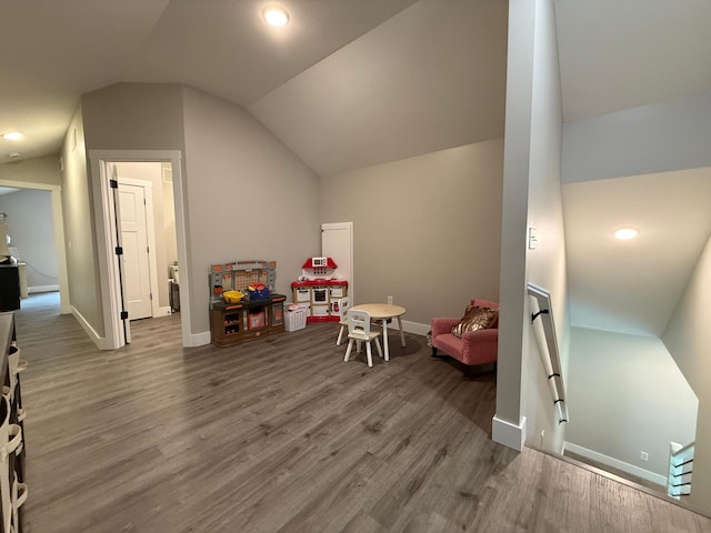 4615 County Road 5 NW, Byron, MN 55920 - game room with vaulted ceiling, wood finished floors, baseboards, and recessed lighting
