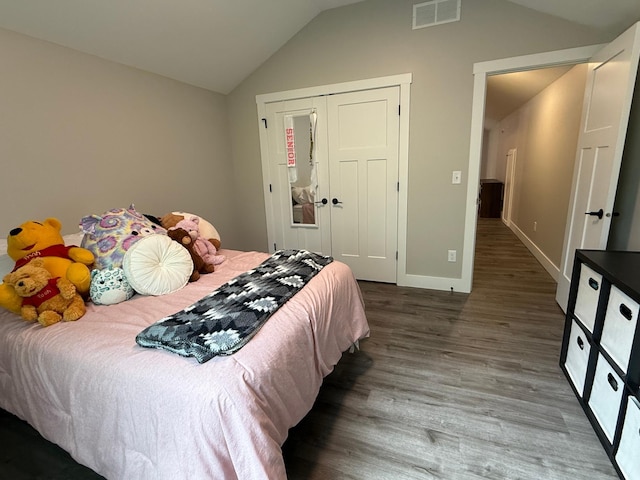 4615 County Road 5 NW, Byron, MN 55920 - bedroom with lofted ceiling, wood finished floors, baseboards, and a closet