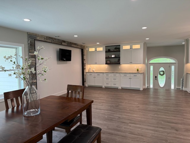 4615 County Road 5 NW, Byron, MN 55920 - dining room with recessed lighting, dark wood-style flooring, and baseboards