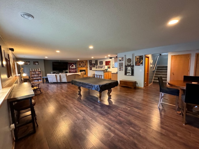 6158 Forest Boulevard Trl, Wyoming, MN 55092 - game room with a textured ceiling, recessed lighting, dark wood-style flooring, and billiards
