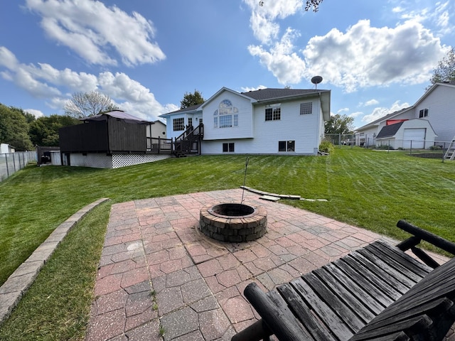 6158 Forest Boulevard Trl, Wyoming, MN 55092 - rear view of house featuring an outdoor fire pit, a patio area, and stairway