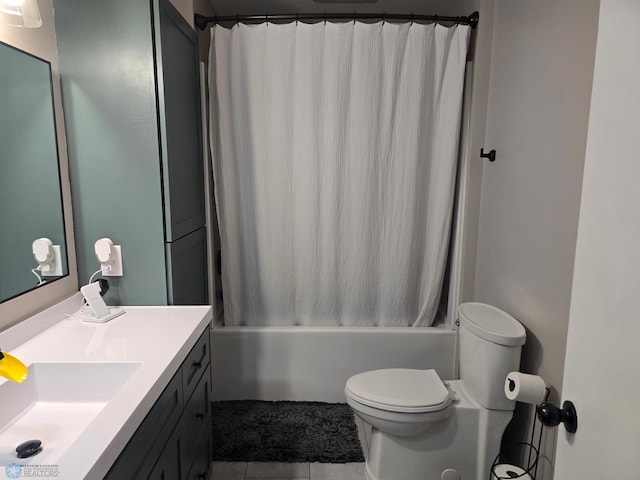 2105 7th St S, Moorhead, MN 56560 - full bath featuring tile patterned floors, toilet, shower / bathtub combination with curtain, and vanity