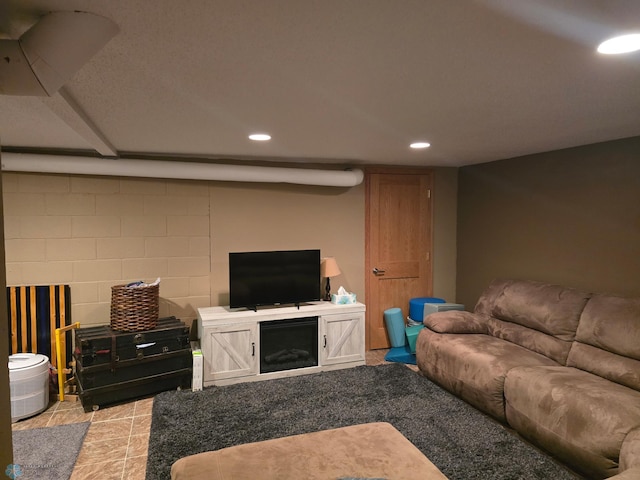 2105 7th St S, Moorhead, MN 56560 - living area featuring recessed lighting and concrete block wall
