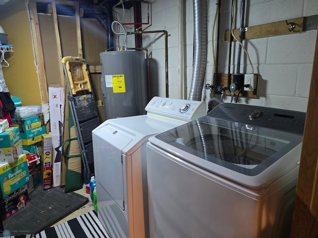 2105 7th St S, Moorhead, MN 56560 - laundry room with water heater, independent washer and dryer, and concrete block wall