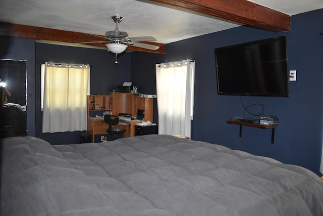 1706 Alcott Ave, Buse Twp, MN 56537 - bedroom with beamed ceiling and ceiling fan