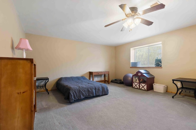 bedroom with carpet and a ceiling fan