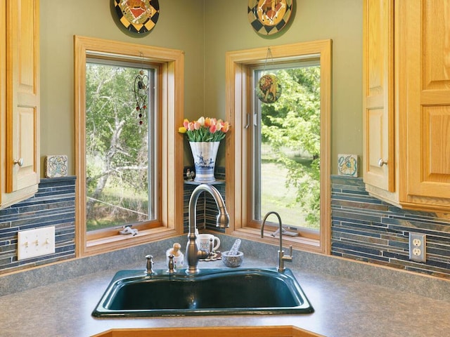 9386 Jennifer Ct, Chisago Lake Twp, MN 55013 - kitchen with a sink, decorative backsplash, plenty of natural light, and light brown cabinetry