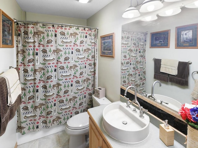 9386 Jennifer Ct, Chisago Lake Twp, MN 55013 - full bathroom featuring vanity, toilet, tile patterned flooring, and a shower with curtain