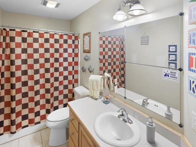 9386 Jennifer Ct, Chisago Lake Twp, MN 55013 - full bath with toilet, vanity, tile patterned flooring, and a shower with curtain