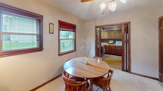 2559 Westview Ter, Hopkins, MN 55305 - dining space featuring ceiling fan, carpet floors, and a textured ceiling