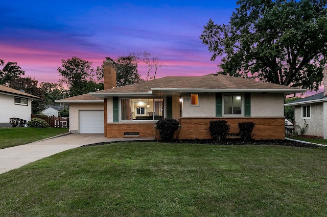 1409 Smith Ave S, West Saint Paul, MN 55118 - ranch-style house with brick siding, concrete driveway, a chimney, and an attached garage