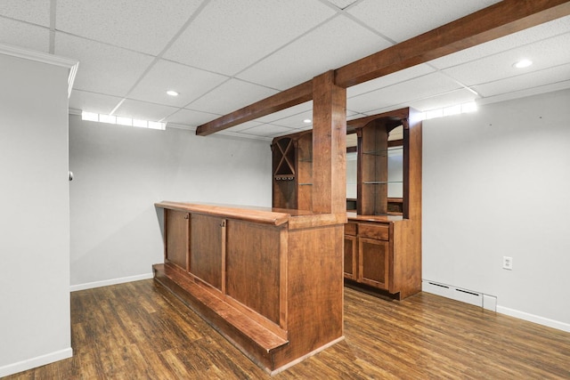 1409 Smith Ave S, West Saint Paul, MN 55118 - indoor dry bar with dark wood-style floors, baseboard heating, recessed lighting, and a drop ceiling