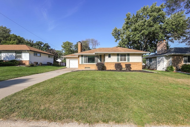 1409 Smith Ave S, West Saint Paul, MN 55118 - ranch-style house with a chimney, brick siding, a front yard, and concrete driveway