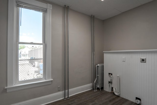410 Baker St W, Saint Paul, MN 55107 - clothes washing area with radiator, electric dryer hookup, and dark wood finished floors