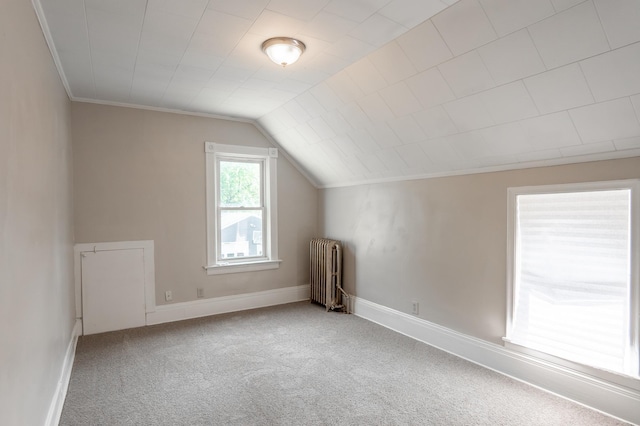 410 Baker St W, Saint Paul, MN 55107 - bonus room featuring radiator, carpet flooring, baseboards, and lofted ceiling