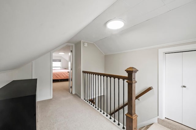 5629 35th Ave S, Minneapolis, MN 55417 - hallway with carpet, lofted ceiling, and an upstairs landing