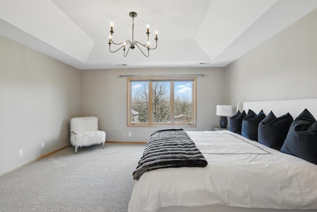 2464 Cottage Grove Dr, Woodbury, MN 55129 - bedroom featuring a tray ceiling, a chandelier, carpet floors, and baseboards