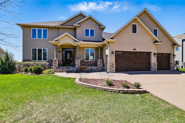 2464 Cottage Grove Dr, Woodbury, MN 55129 - view of front of home with stucco siding, stone siding, driveway, and a front yard