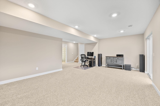 12262 71st St NE, Otsego, MN 55330 - interior space featuring carpet flooring, baseboards, stairway, and recessed lighting
