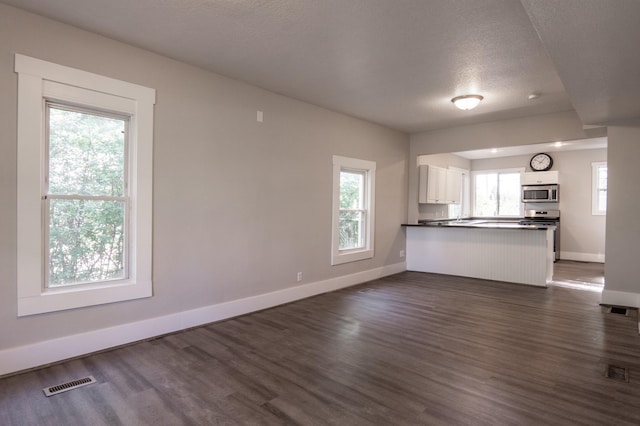 1602 Johnson St NE, Minneapolis, MN 55413 - unfurnished living room featuring baseboards, dark wood finished floors, and a textured ceiling