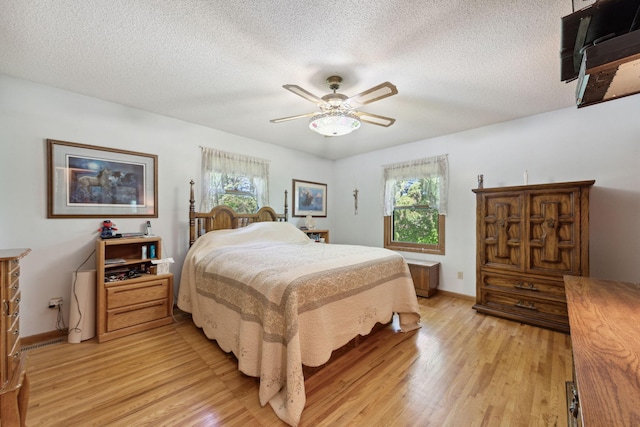 6420 Rolling Hills Rd, Corcoran, MN 55340 - bedroom featuring light wood-style flooring, multiple windows, a textured ceiling, and ceiling fan