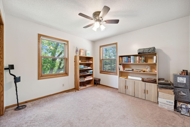 6420 Rolling Hills Rd, Corcoran, MN 55340 - office with light carpet, ceiling fan, and a textured ceiling