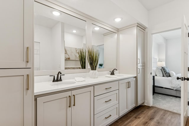 14633 Packard St NE, Ham Lake, MN 55304 - ensuite bathroom with double vanity, wood finished floors, and recessed lighting
