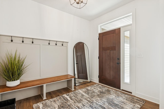 14633 Packard St NE, Ham Lake, MN 55304 - mudroom with wood finished floors and a chandelier