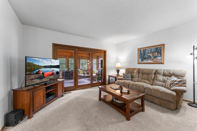 9755 Egret Blvd NW, Coon Rapids, MN 55433 - living room featuring french doors, light carpet, and a textured ceiling